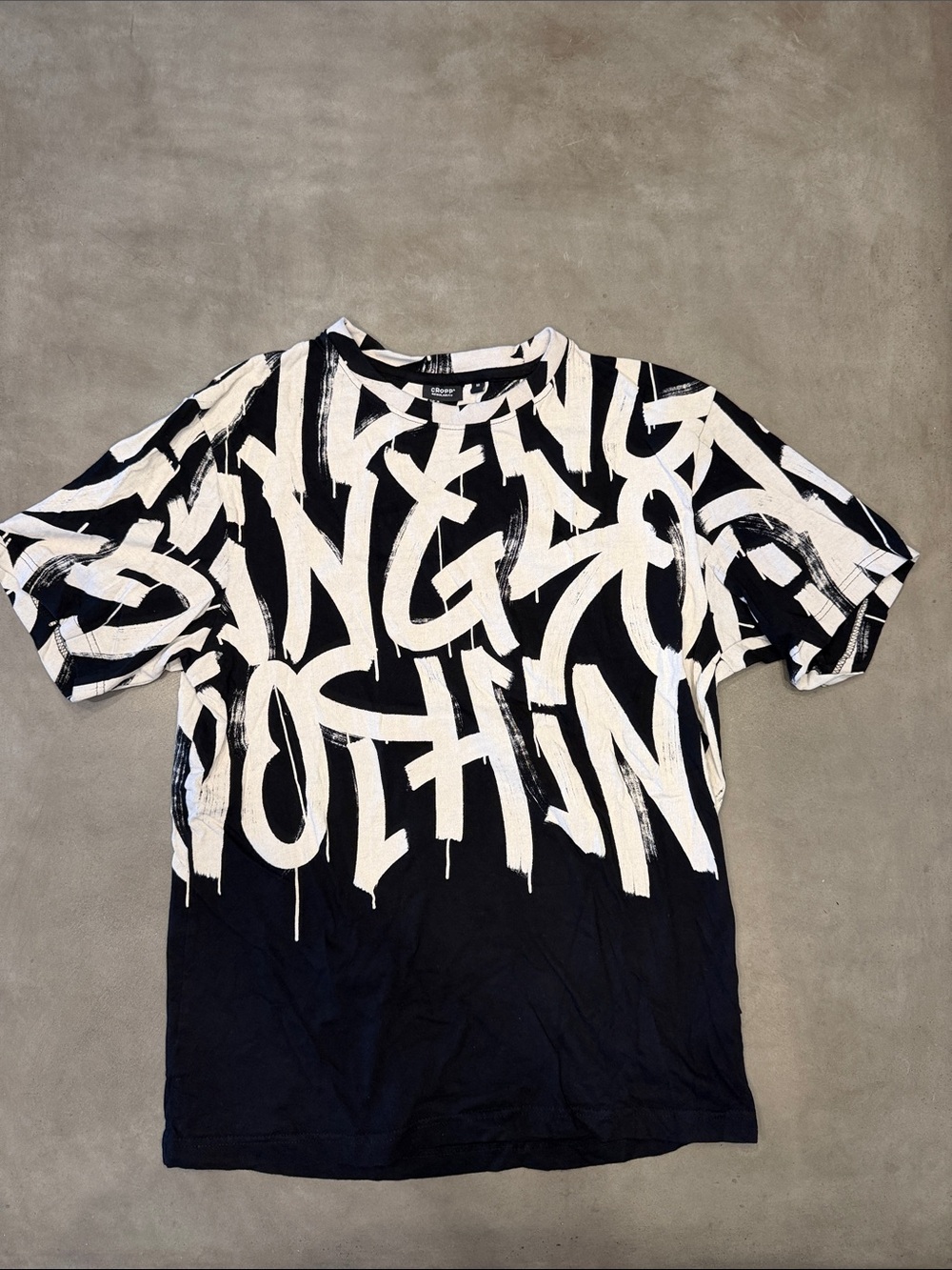 Black & Beige Graffiti Print T-Shirt
